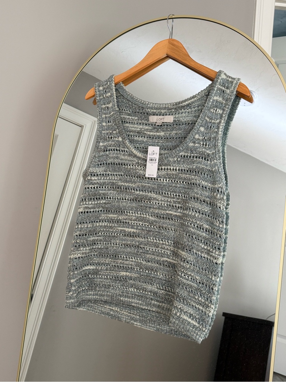 LOFT Open-Knit Tank Top in Heathered Seafoam